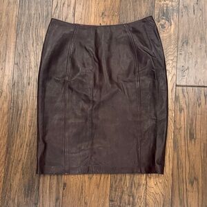 Chic Dark Wine Leather Pencil Skirt